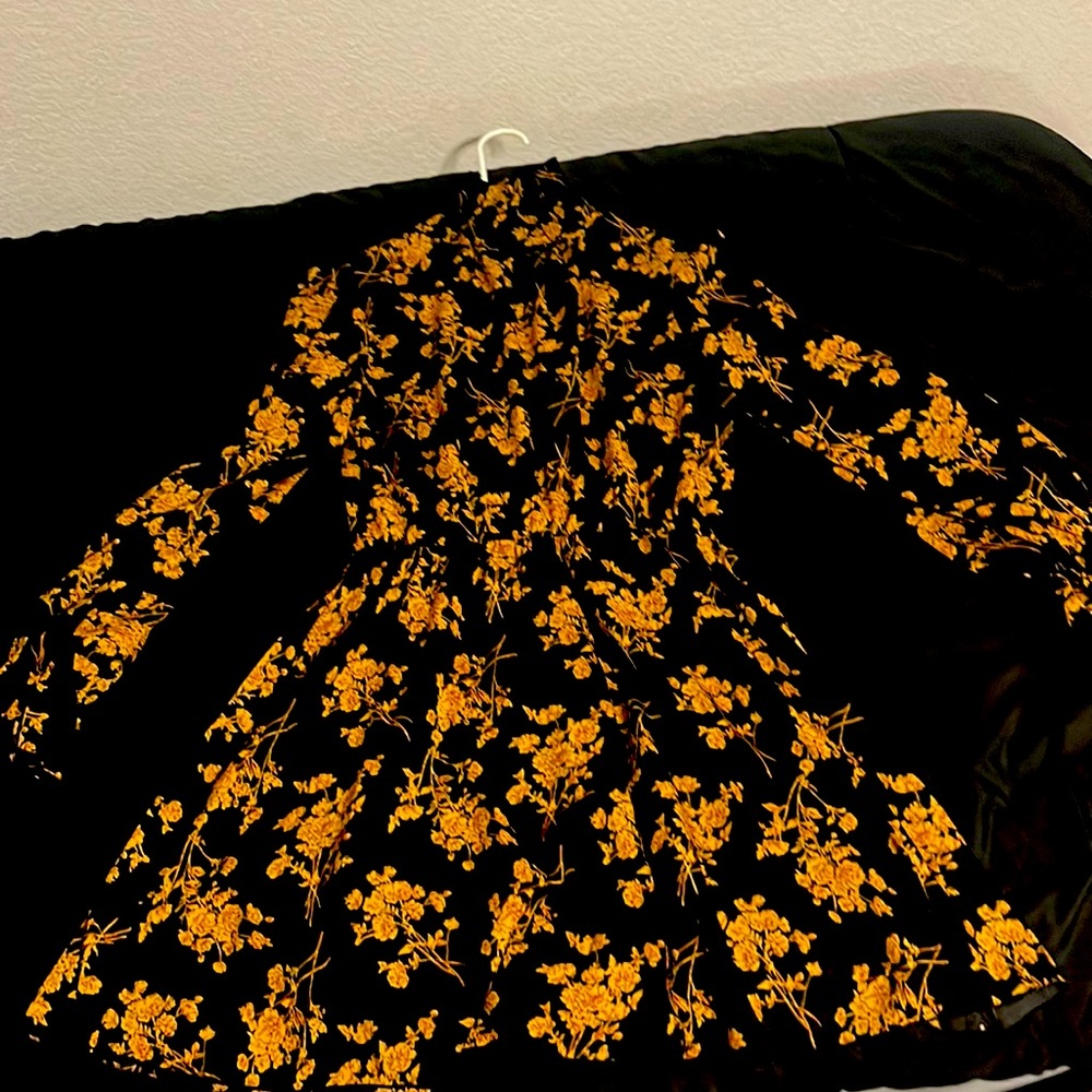 EMERY ROSE Shirred High Neck Flounce Sleeve Floral Dress